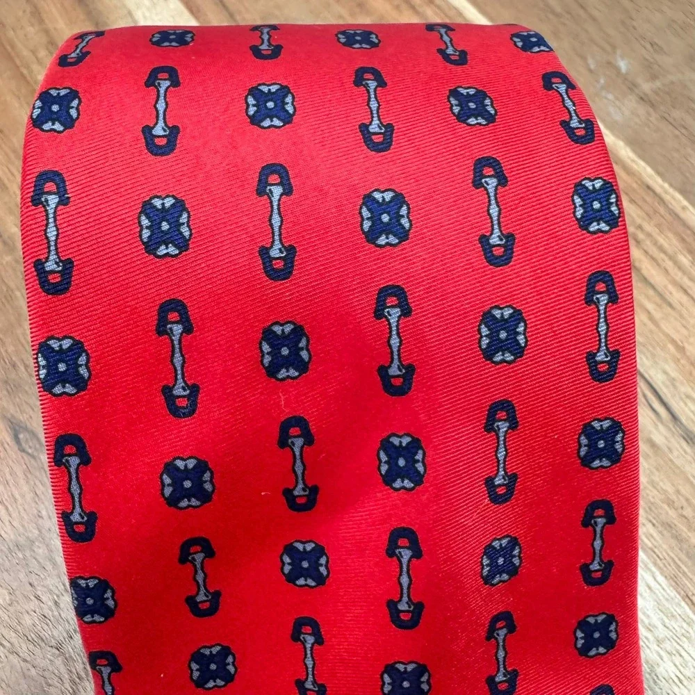 Fratelli Silk Necktie Red Equestrian‎ Print Handmade Italy Mens Tie